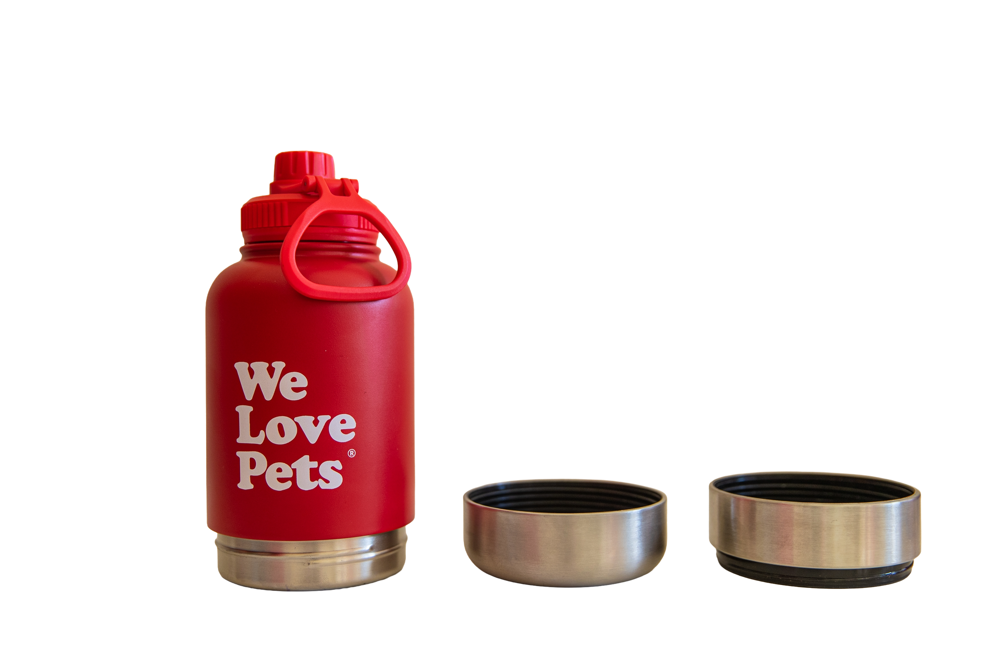 We Love Pets 3 in 1 stainless steel dog travel water bottle with detachable bowls and food container